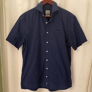 johnnie-O Dark Blue Patterned 100% Cotton Button Down Shirt Size Medium